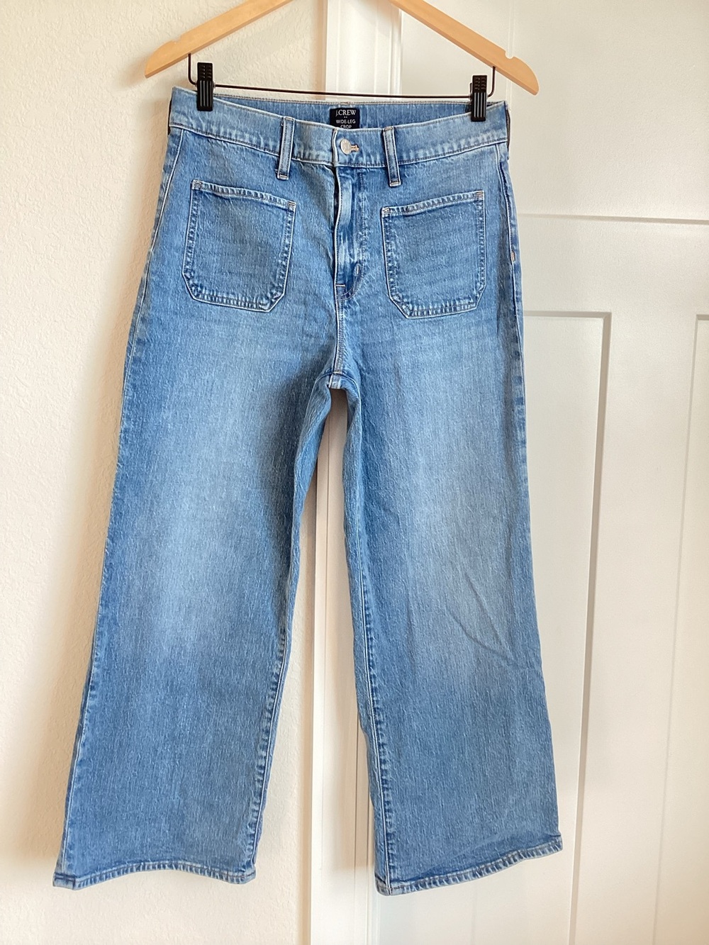 J Crew Cropped Wide-Leg Crop Stretch Patch Pocket Jeans Like-New Size 28
